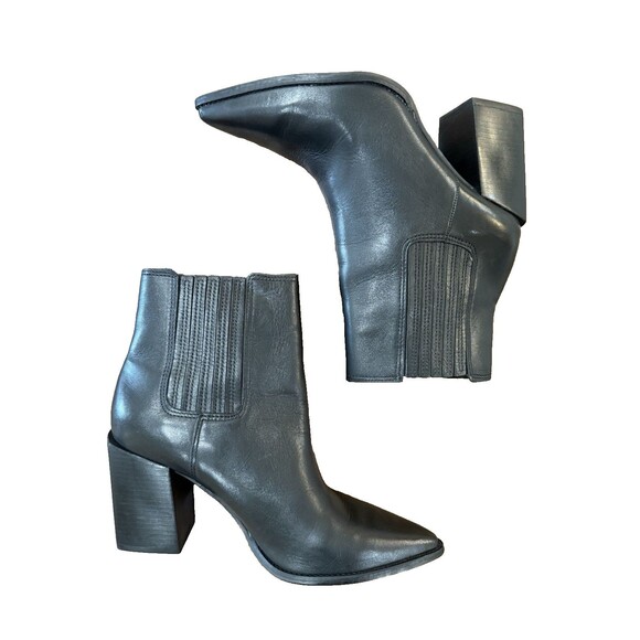 Steve Madden Hutson Leather Ankle Booties Black Pointed Toe Block Heel Women 6 - Picture 4 of 13